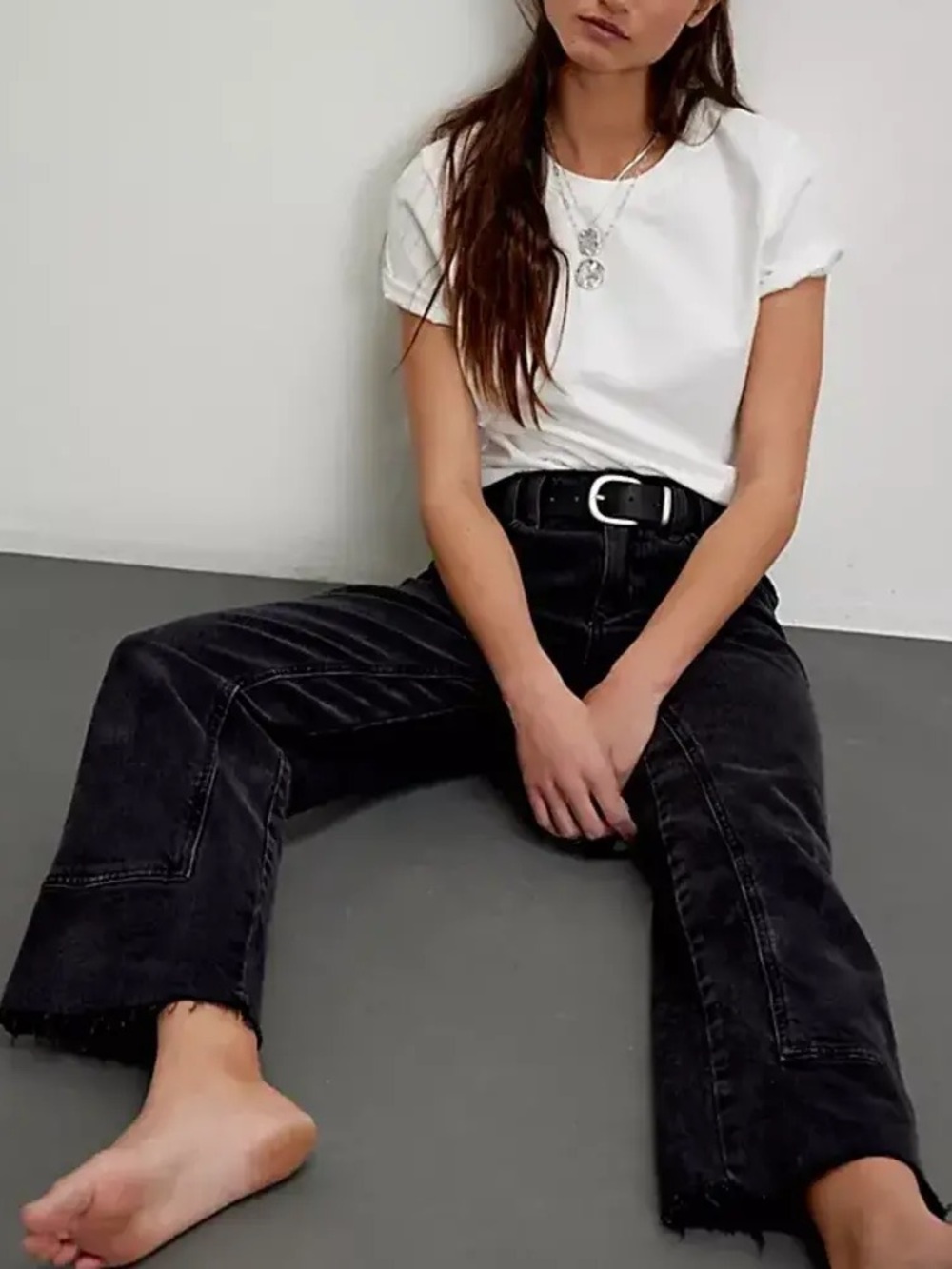 Free People Risk Taker Mid Rise Straight Leg Jeans Black